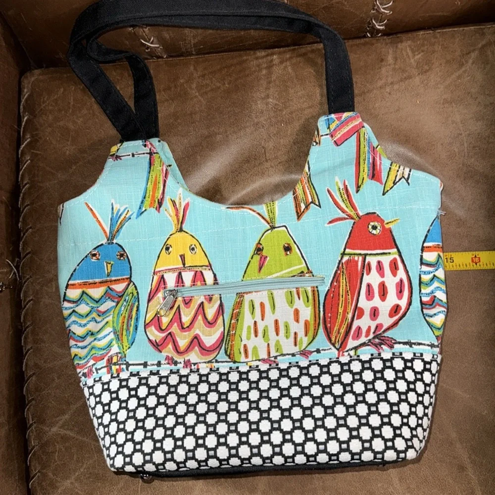 Berkshire Bags Sorrento Zip Top Multi-Pocket Artistic Fabric Footed Tote Bag - Picture 11 of 12